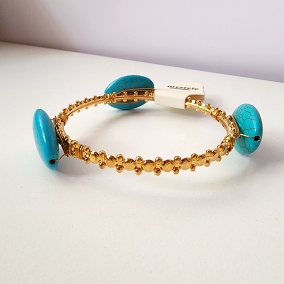 NEW Boho Turquoise Stone Golden Bangle Bracelet - Picture 5 of 6
